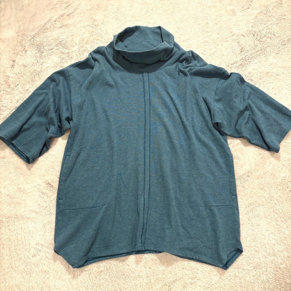 Pure Jill Teal Blue Mock Neck Pullover Top Pocket Siz M Lagenlook‎ Sporty Loose